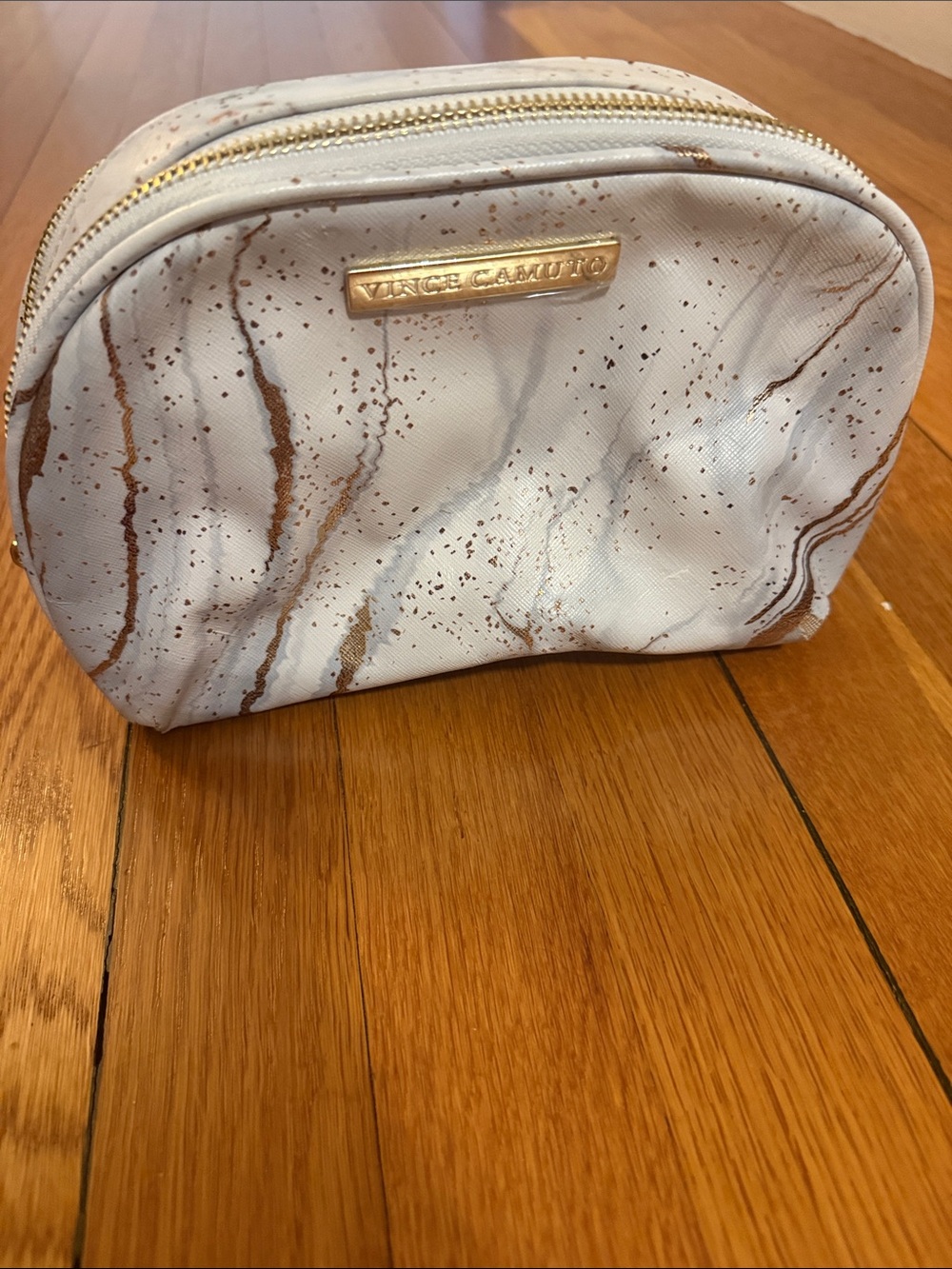Vince Camuto Marble-Print Cosmetic Pouch with Gold Accents